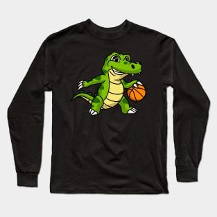 Basketball Crocodile Cartoon Animals Kids Gift Long Sleeve T-Shirt